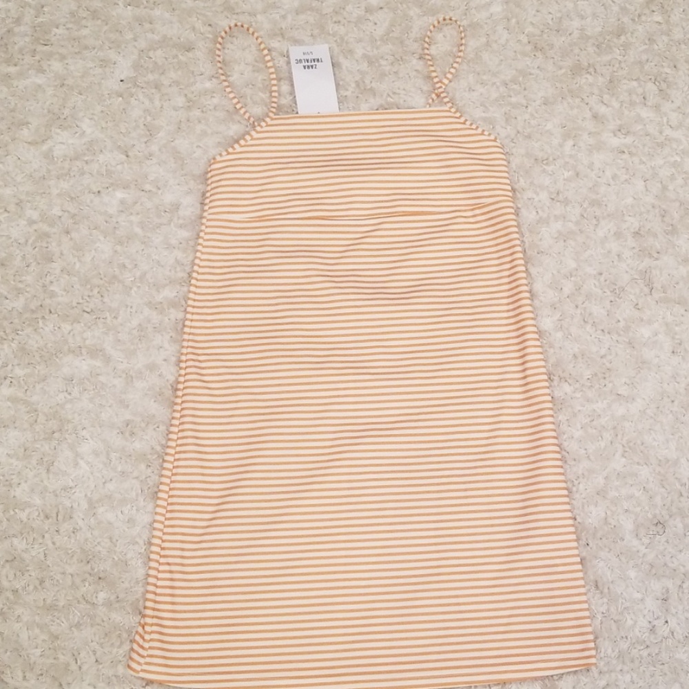 ZARA yellow goldenrod and white striped mini dress